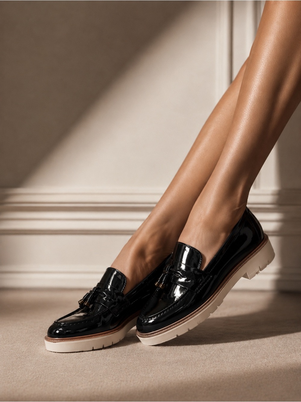 Clarks Patent Leather Platform Loafers Black Size 7.5